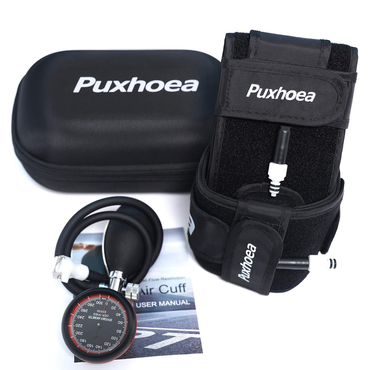Puxhoea front view of leg bands showing compact kit and logo benefit portability