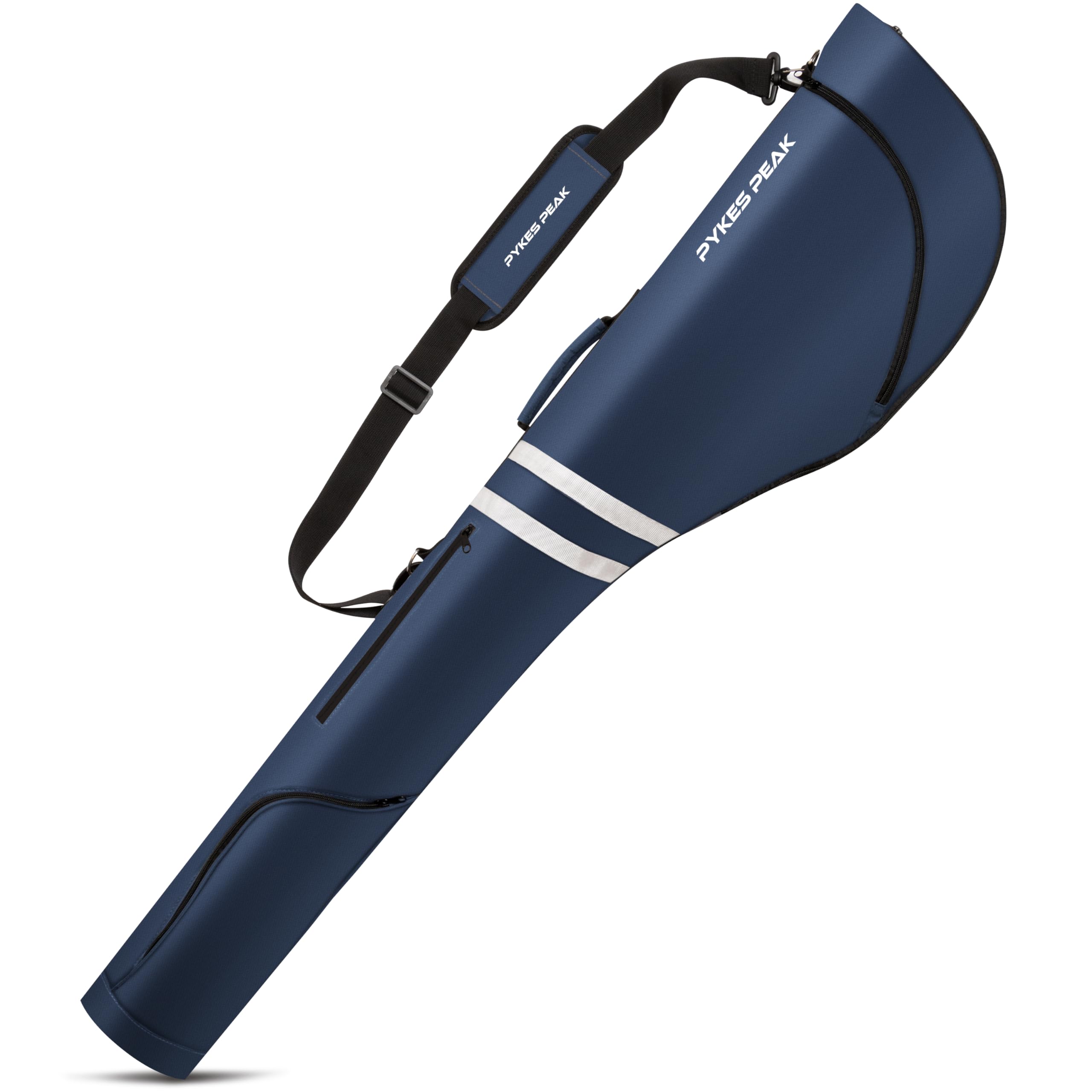 PYKES PEAK front view of navy case showing compact profile and easy carry benefit