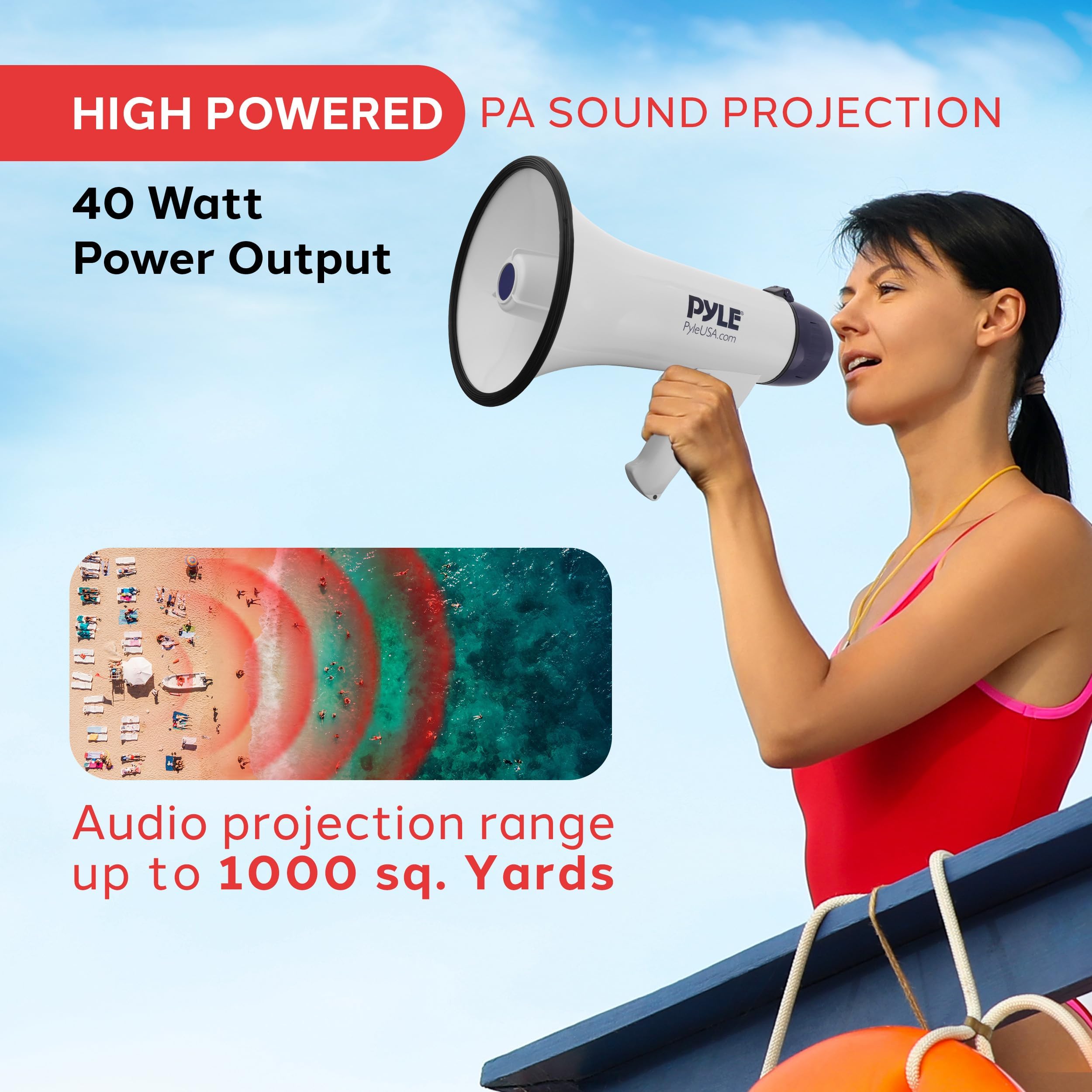 Pyle bullhorn detachable wired microphone displayed for precise directed announcements