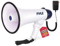 Pyle bullhorn front view showing horn and ergonomic design for clear projection