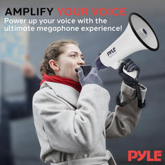 Pyle bullhorn grip and control panel close-up for comfortable handling and easy access