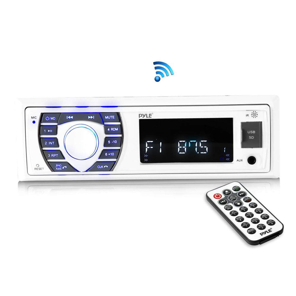 Pyle PLRMR23BTW front panel view showing display and controls, clear onboard control