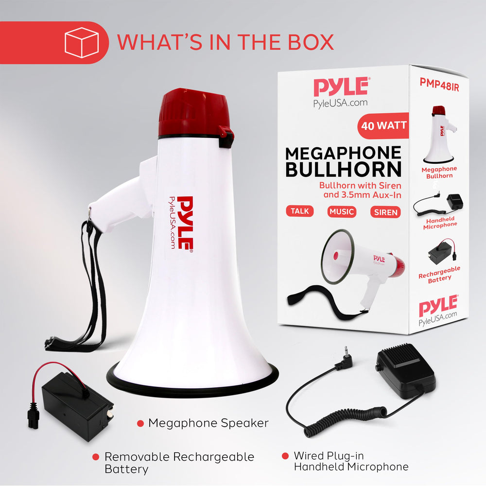 Pyle megaphone battery compartment open illustrating dual power options