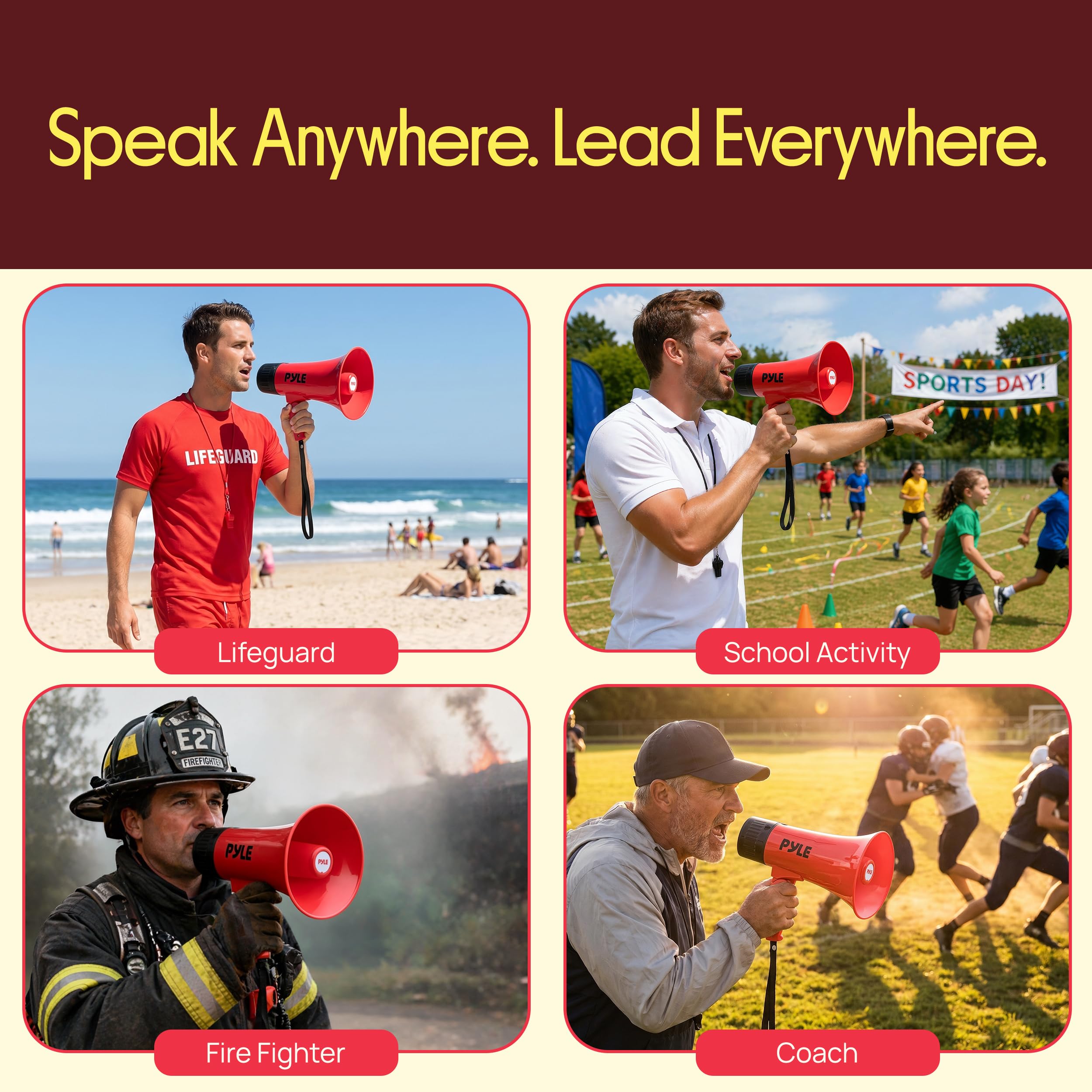 Pyle megaphone next to water bottle showing compact size for portable transport
