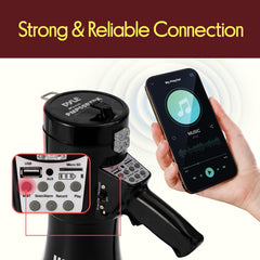 Pyle megaphone control panel closeup with buttons and inputs for easy operation