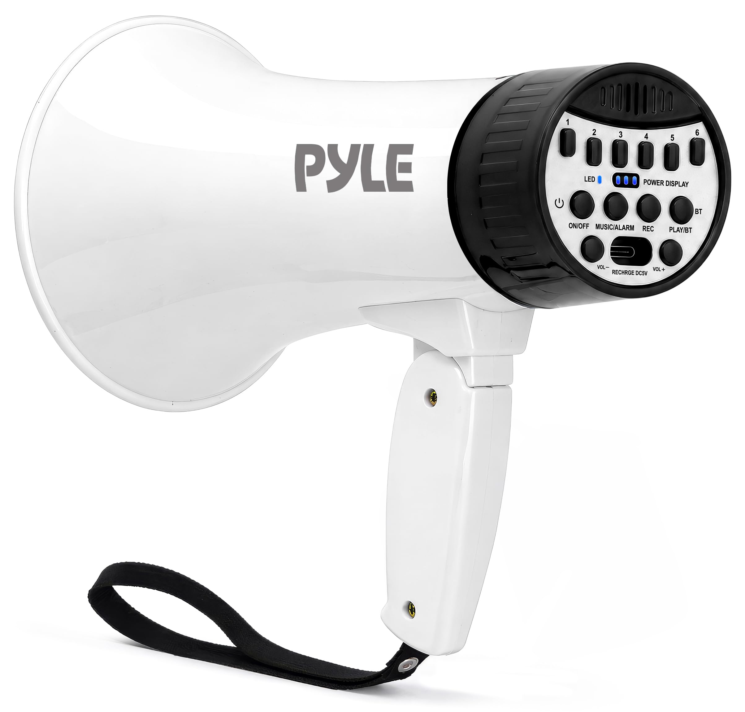 Pyle megaphone front angle showing horn and ergonomic grip for clear projection