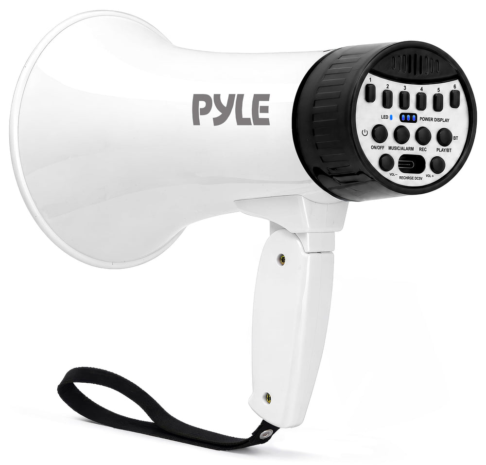 Pyle megaphone front angle showing horn and ergonomic grip for clear projection