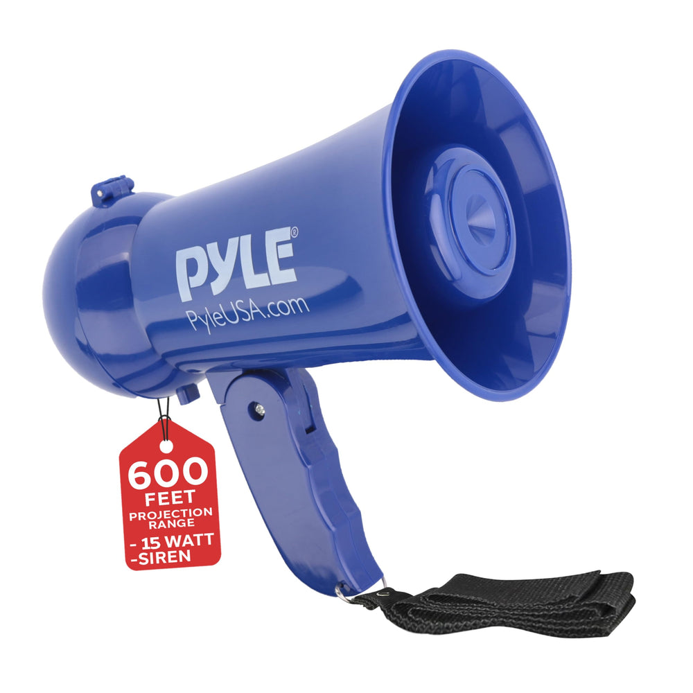Pyle megaphone front view navy showing horn and controls for clear projection