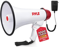 Pyle megaphone front view showing horn and ergonomic grip for clear projection