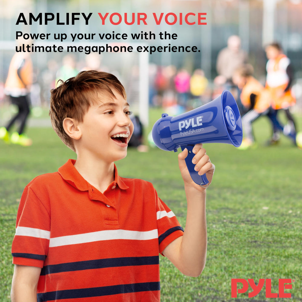 Pyle megaphone used outdoors at a game illustrating cheering and crowd control