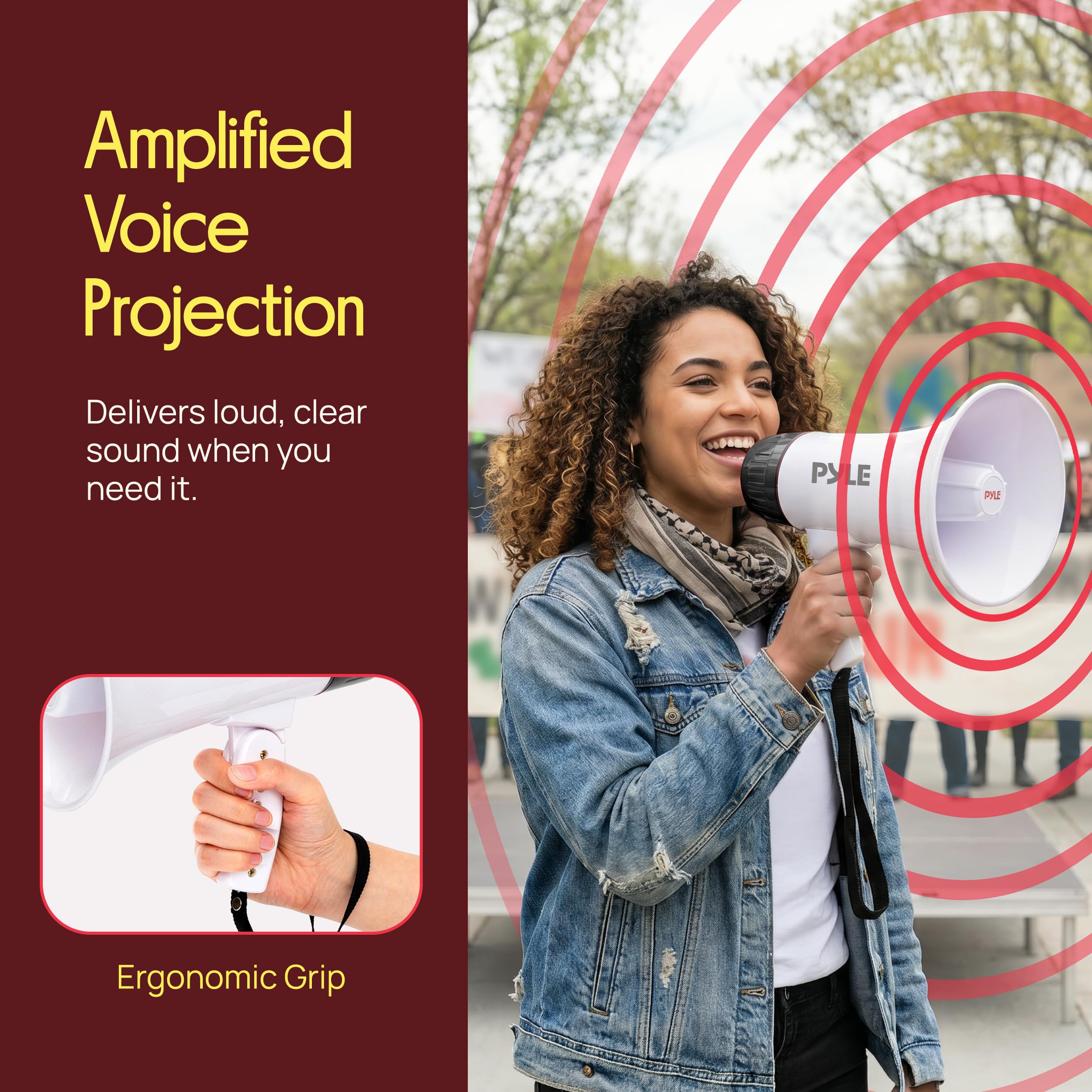 Pyle megaphone record and playback buttons detail for instant message repeats