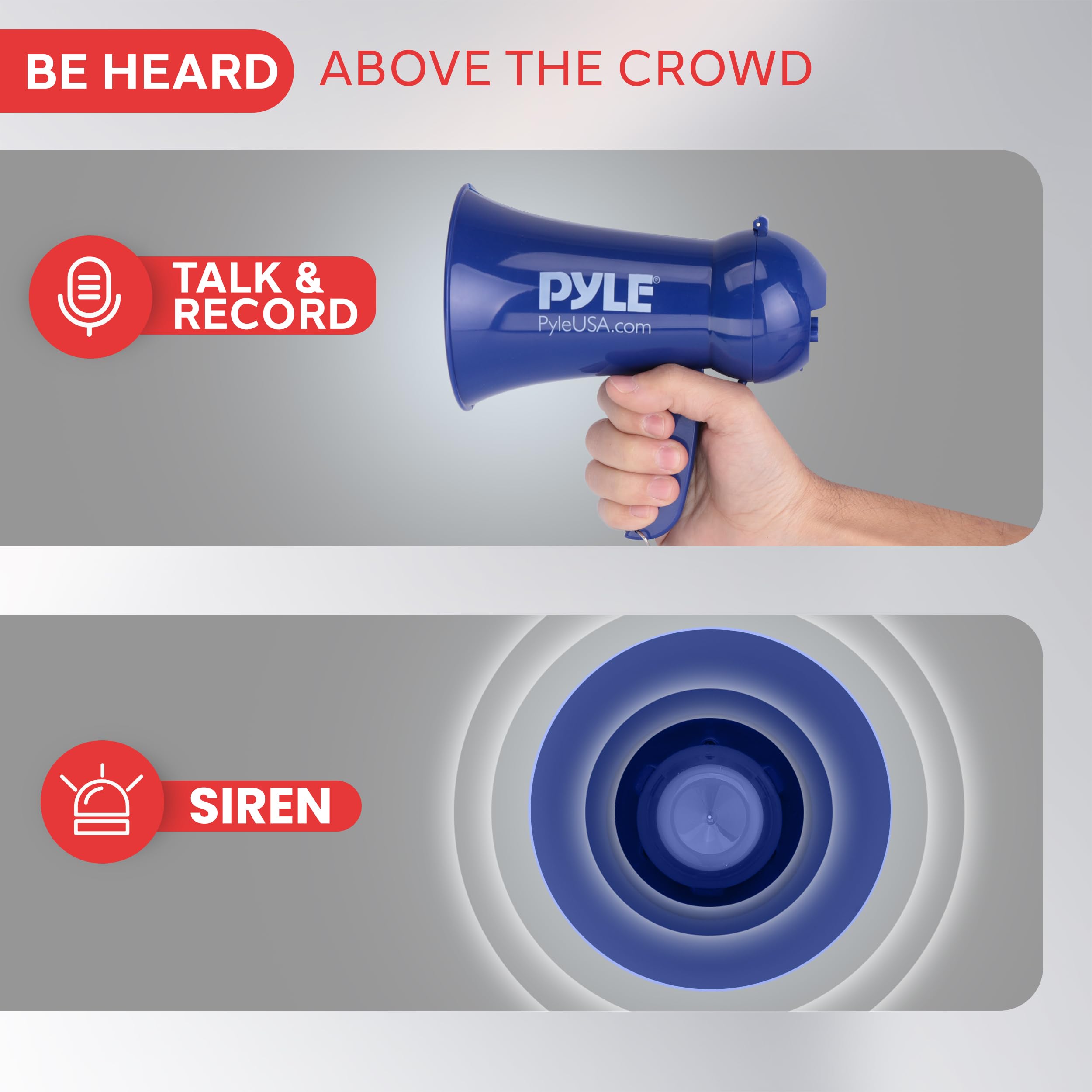 Pyle siren switch closeup highlighting instant attention-getting feature
