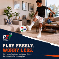 PZT ball rolling on wood floor illustrating quiet indoor play benefit