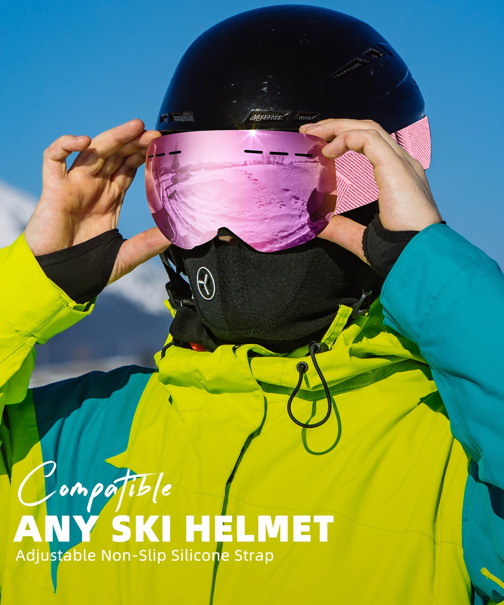 QALLY adjustable strap demonstrated on helmet for secure, helmet-compatible fit