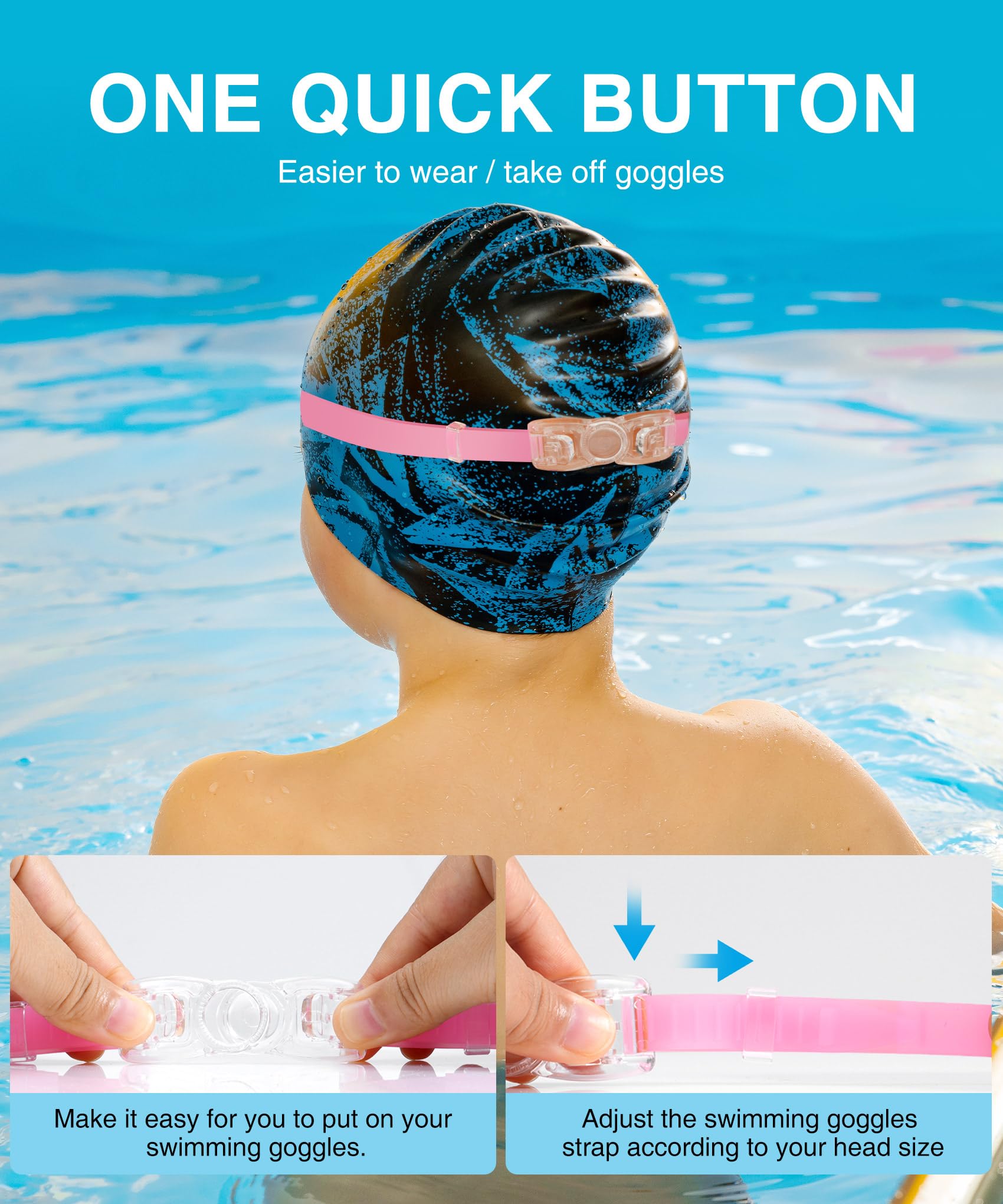 QALLY child wearing goggles in pool enjoying clear vision and comfortable fit
