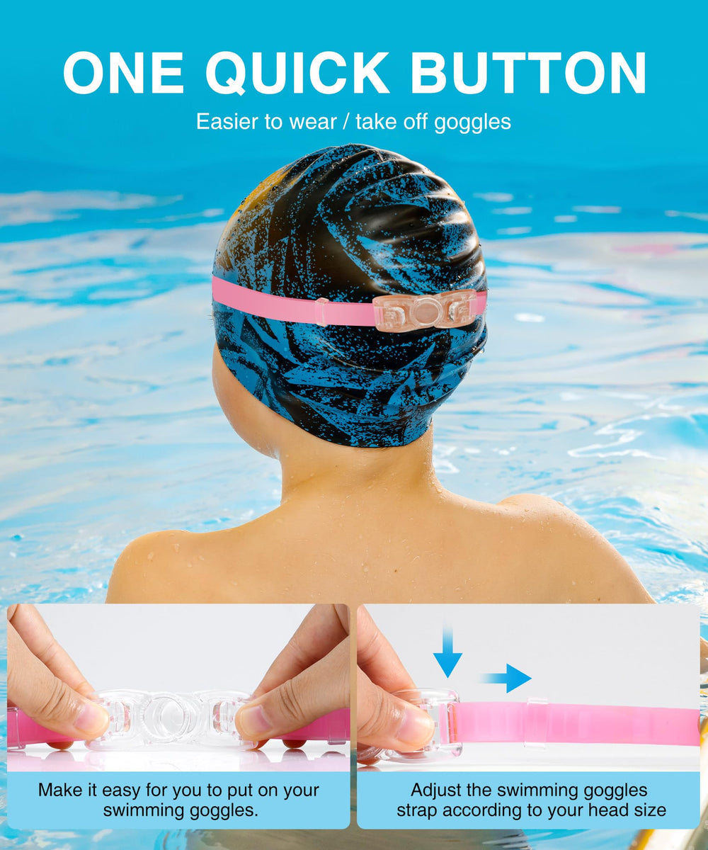 QALLY child wearing goggles in pool enjoying clear vision and comfortable fit