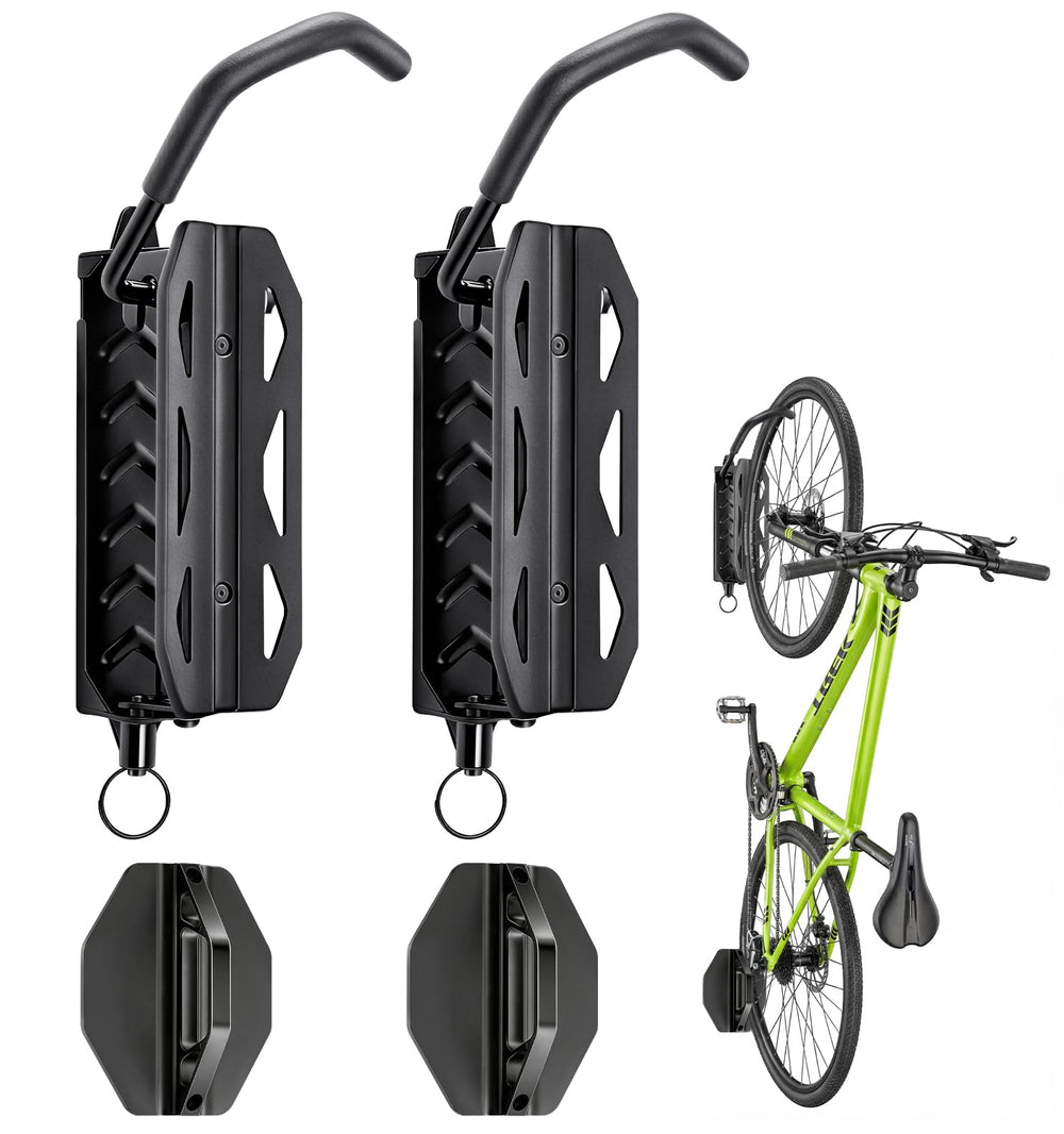 QAQ front view of swivel bike wall mount showing sturdy construction and safe storage