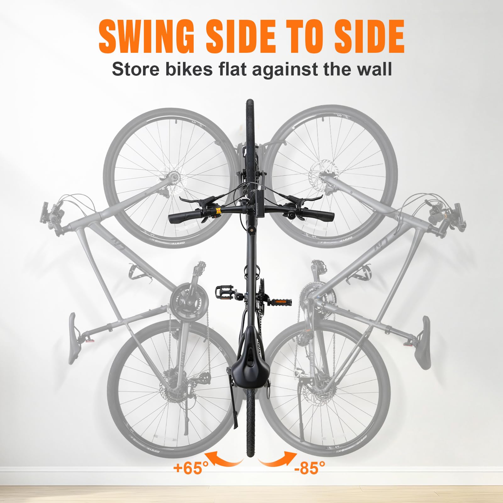 QAQ demonstrating swivel action with angled bike for better space efficiency