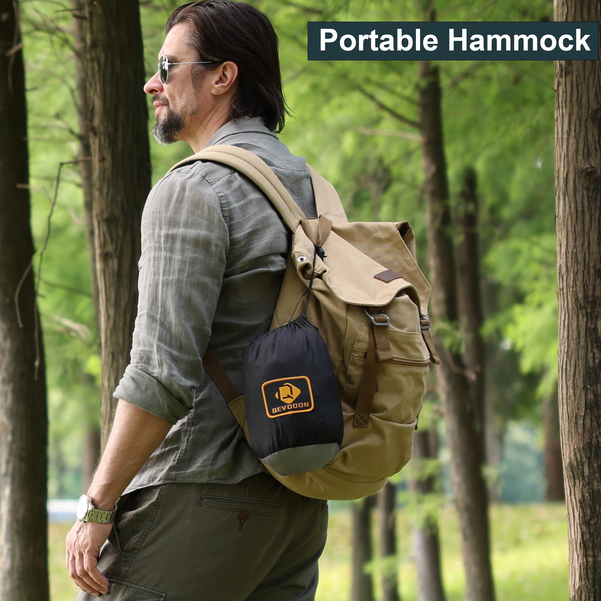 Qevooon accessories included tree straps carabiners showing versatile setup options