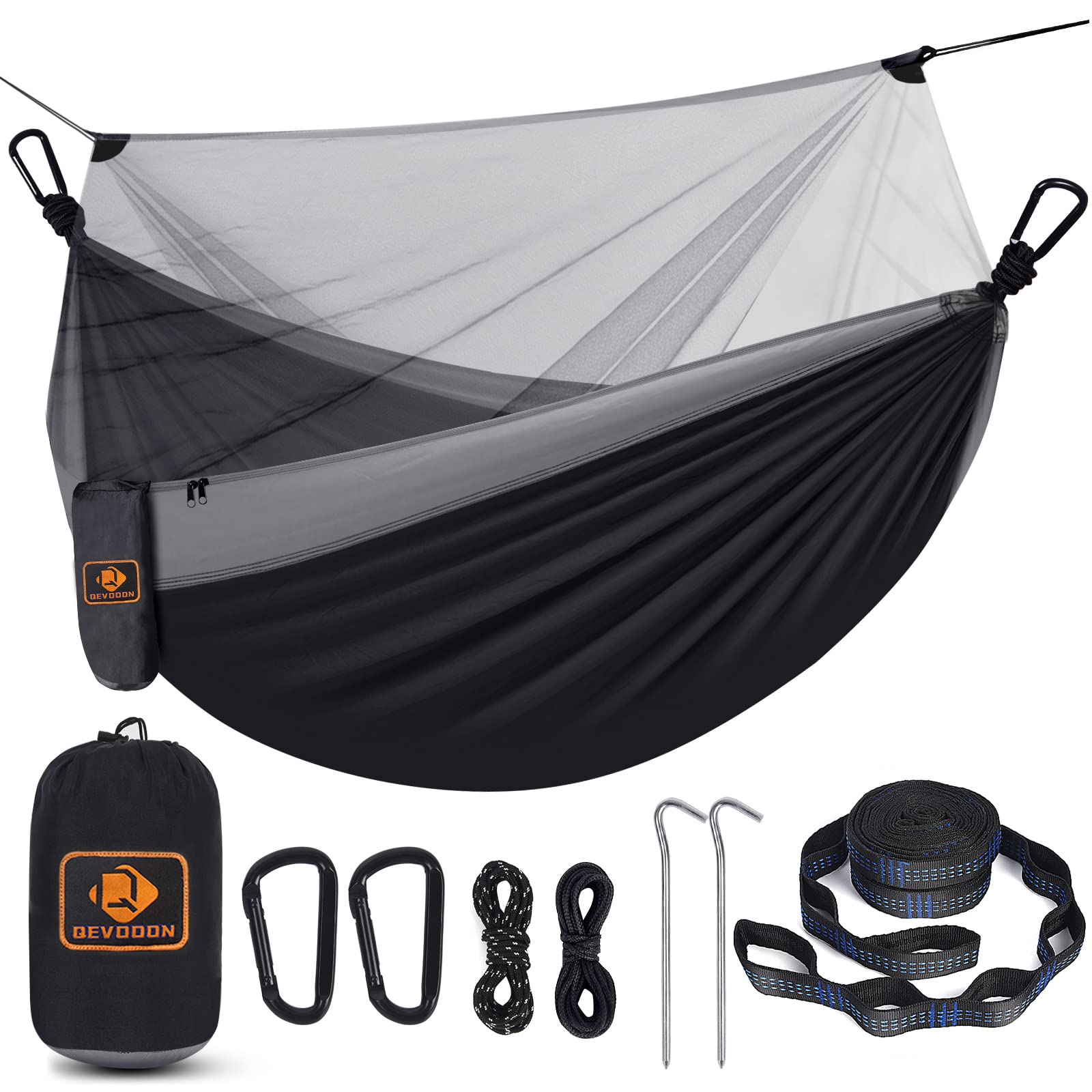 Qevooon front view hammock with net showing bug protection and comfort