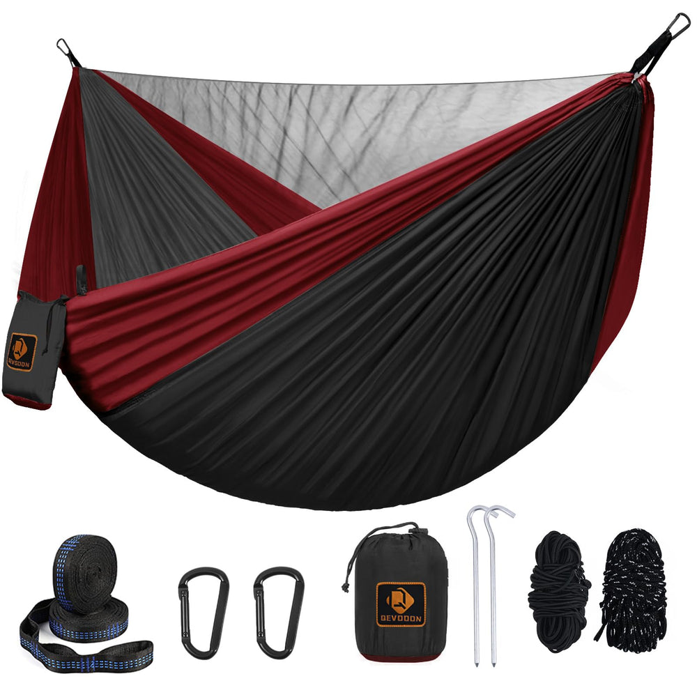 Qevooon front view folded hammock showing compact packing and travel ease