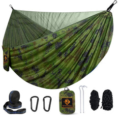 Qevooon front view plaid camouflage hammock showing full setup and visual appeal