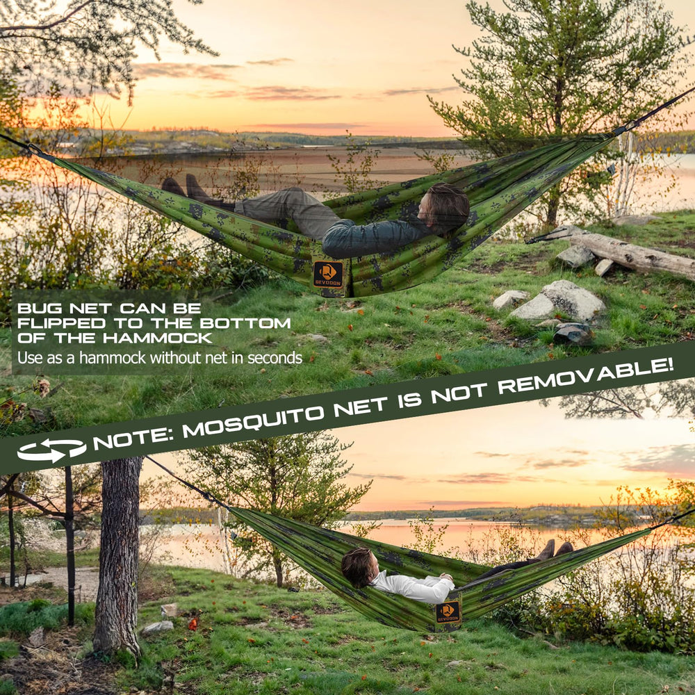 Two people relaxing in Qevooon hammock at campsite showing comfort and capacity