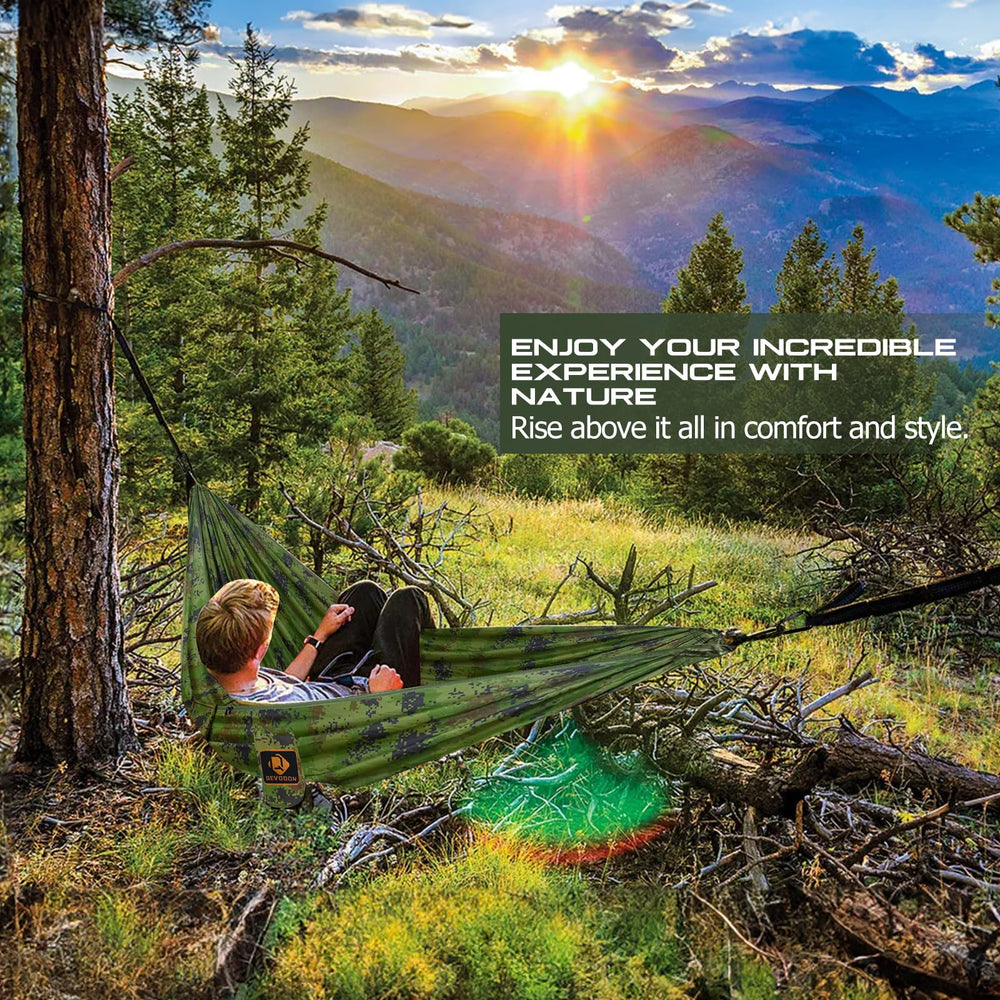 Qevooon hammock packed in carry bag showing compact portability for travel