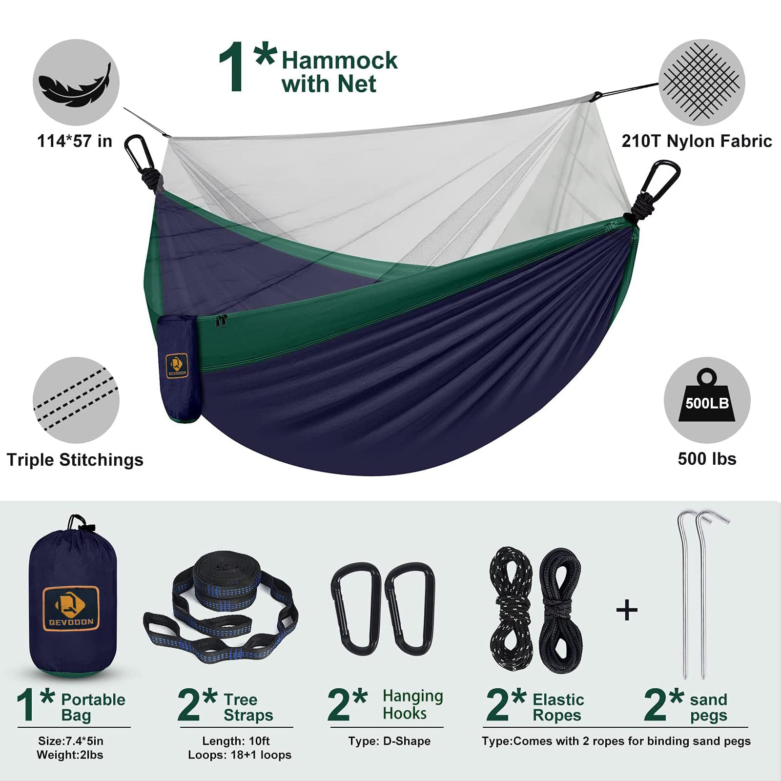 Qevooon hammock hung between trees showing size scale and stable hanging benefit