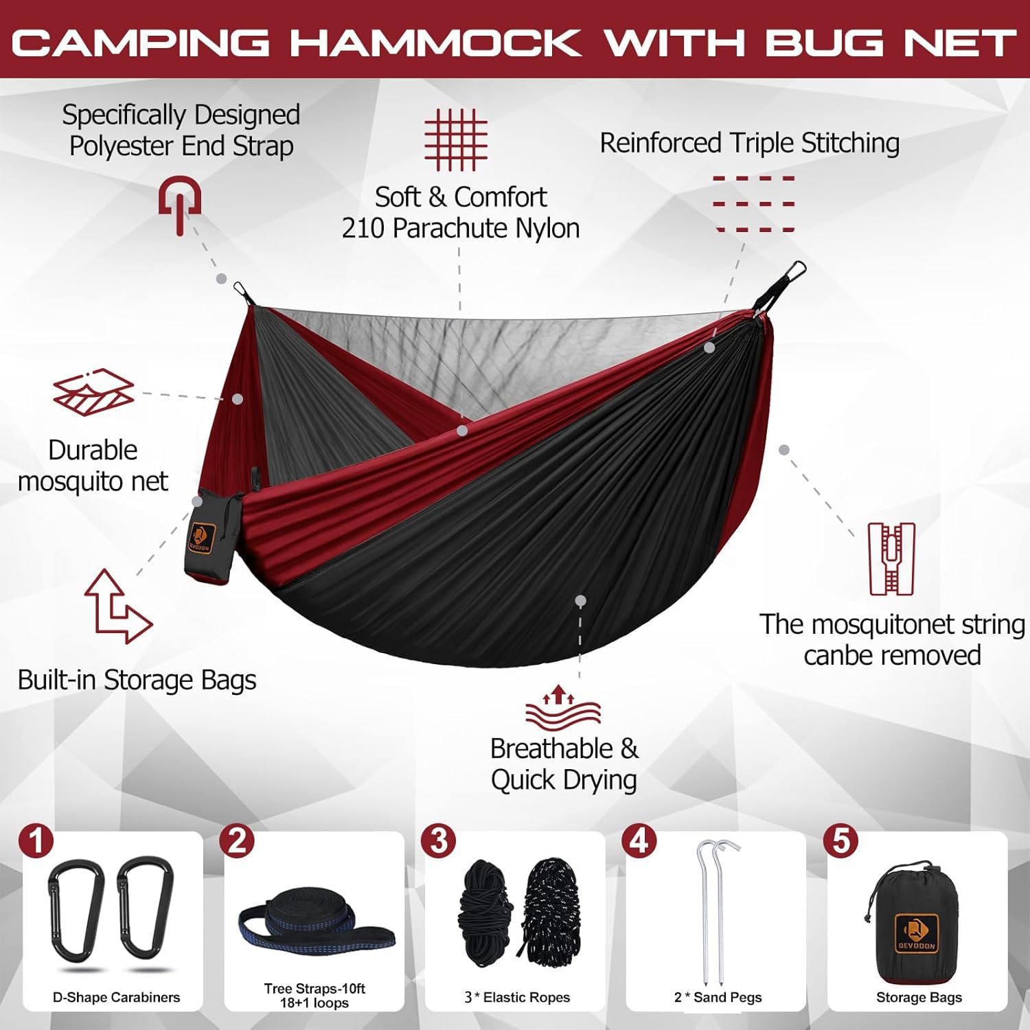 Qevooon hammock hung between trees offering comfortable shaded relaxation