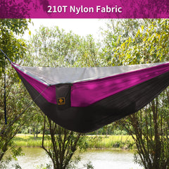 Qevooon tree straps and carabiners displayed, tree-friendly anchors for quick secure setup