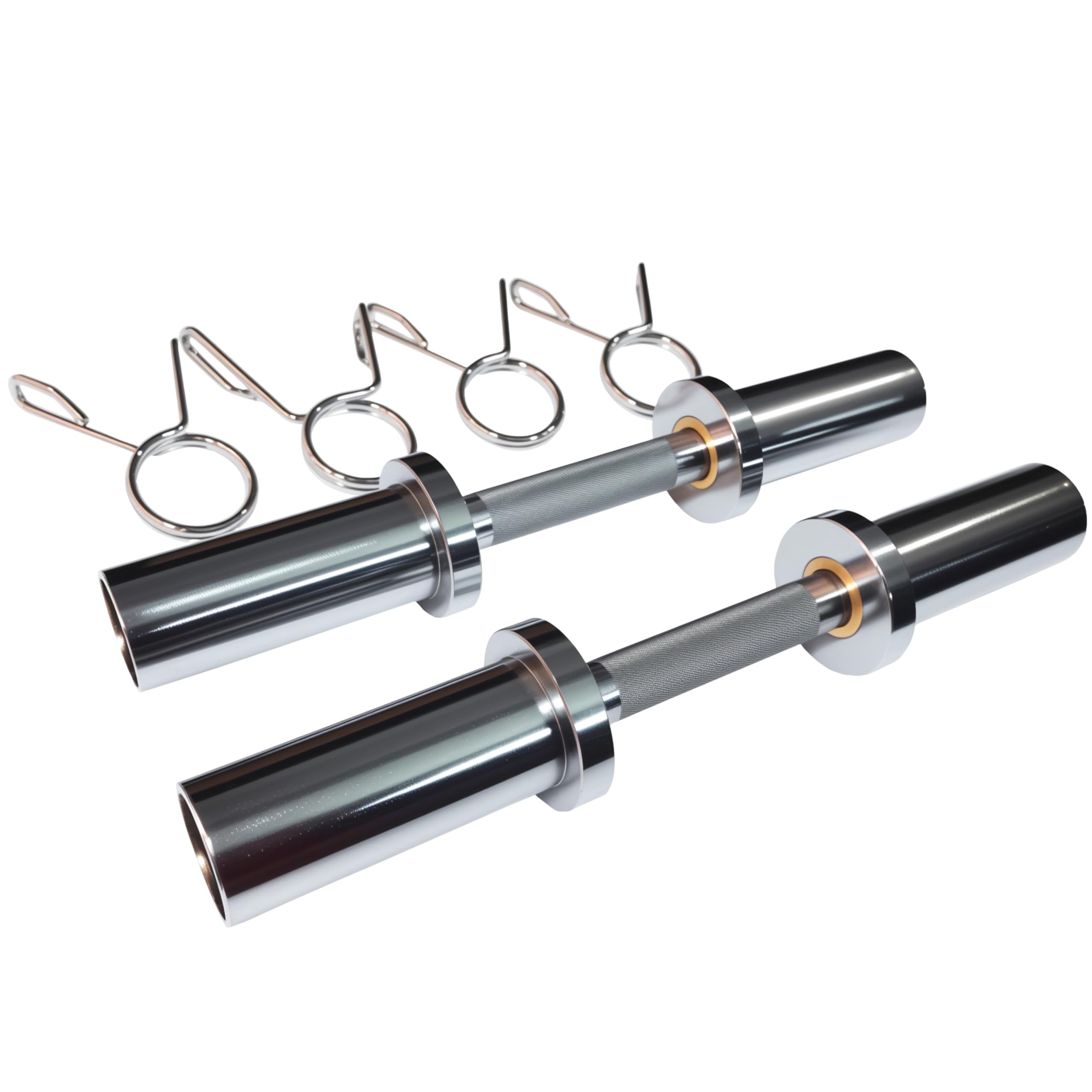 qibylift front view of two dumbbell bars showing included collars and chrome finish for durability