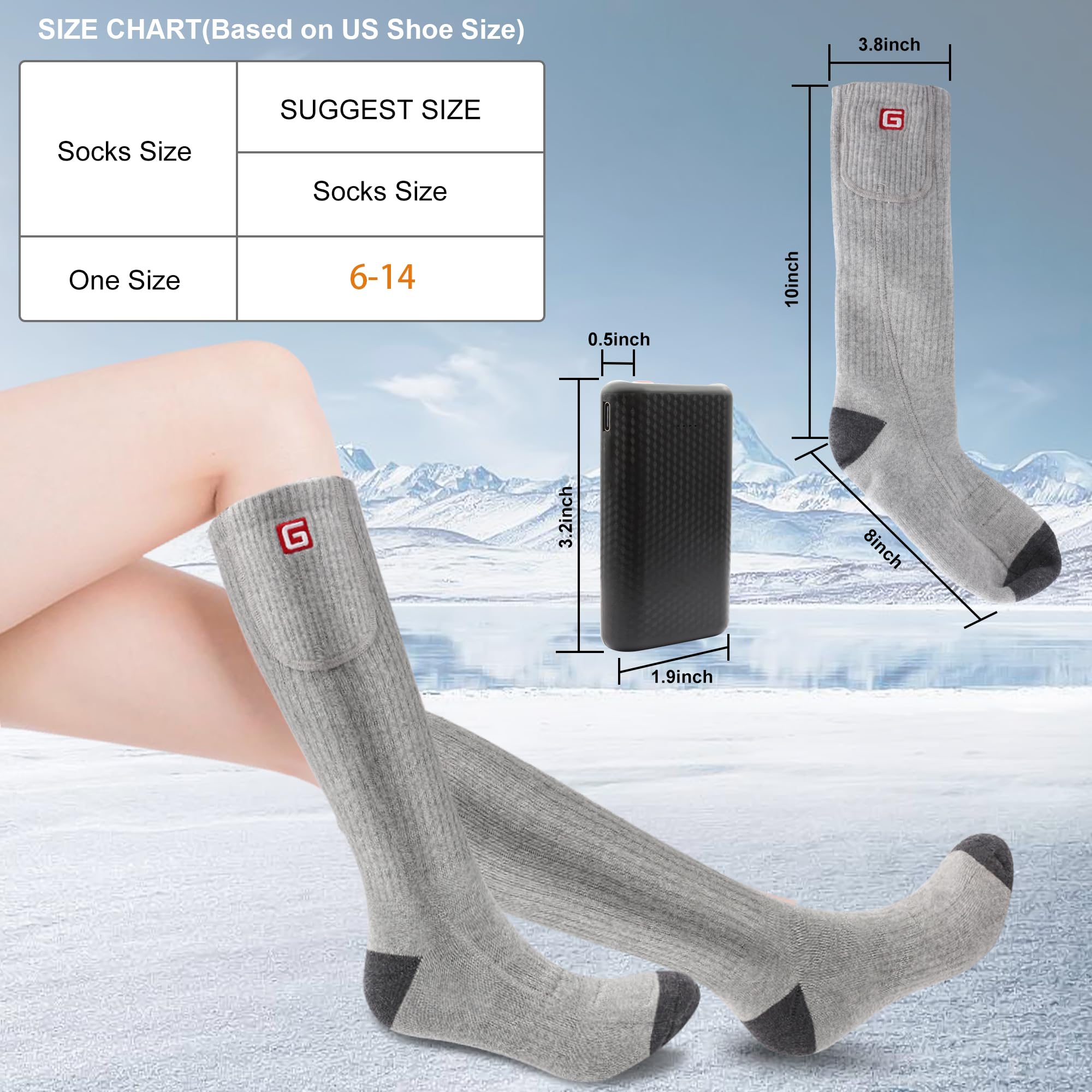 QILOVE socks connected to charger demonstrating rechargeable convenience and readiness
