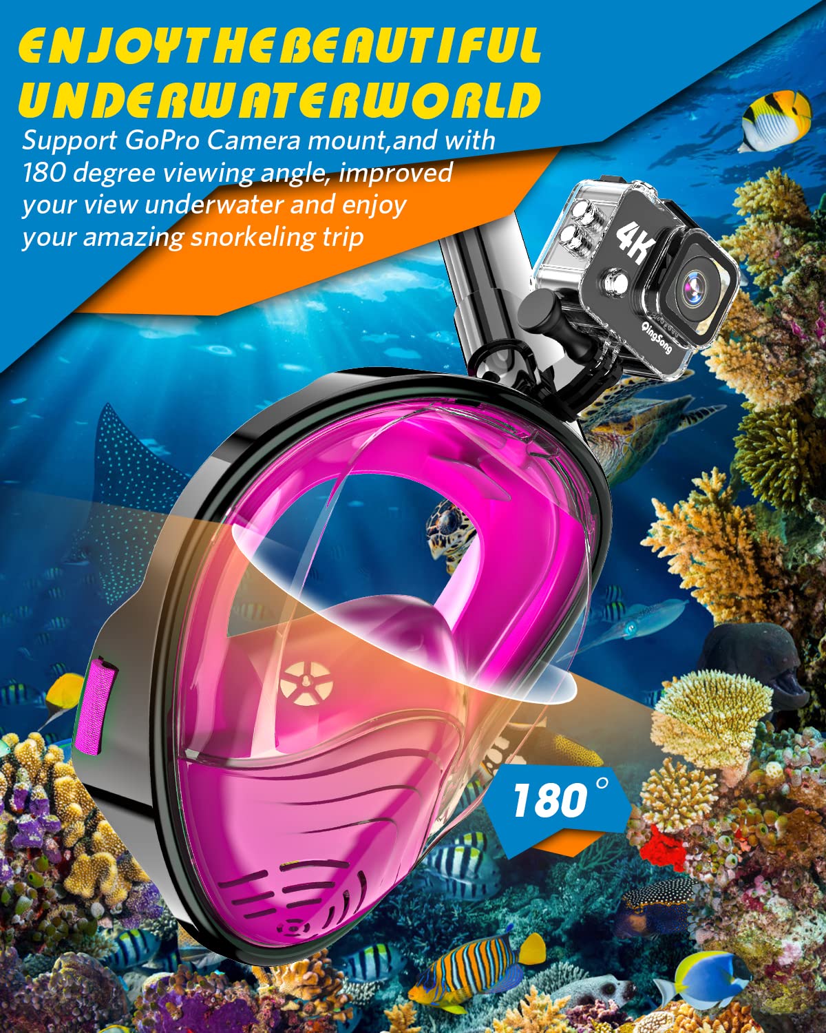 QingSong camera mount fitted with action camera for hands-free underwater recording