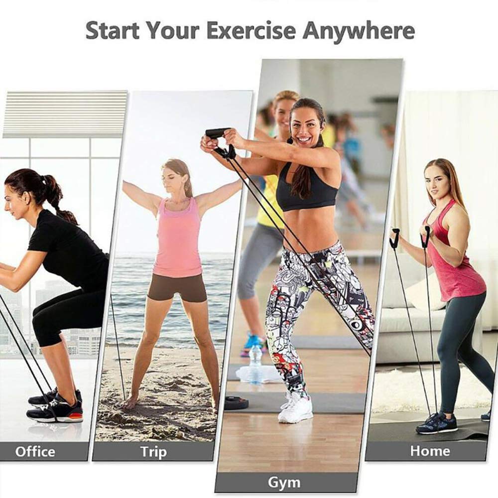 User performing resisted squat with QINWEIKOO bands showing lower-body muscle activation