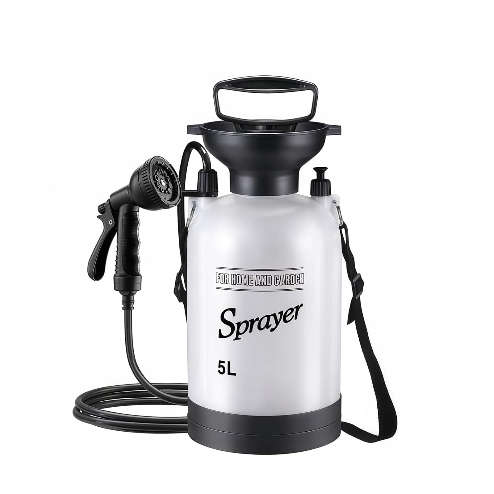 QIYUNI front view showing white tank and nozzle for easy portable showers