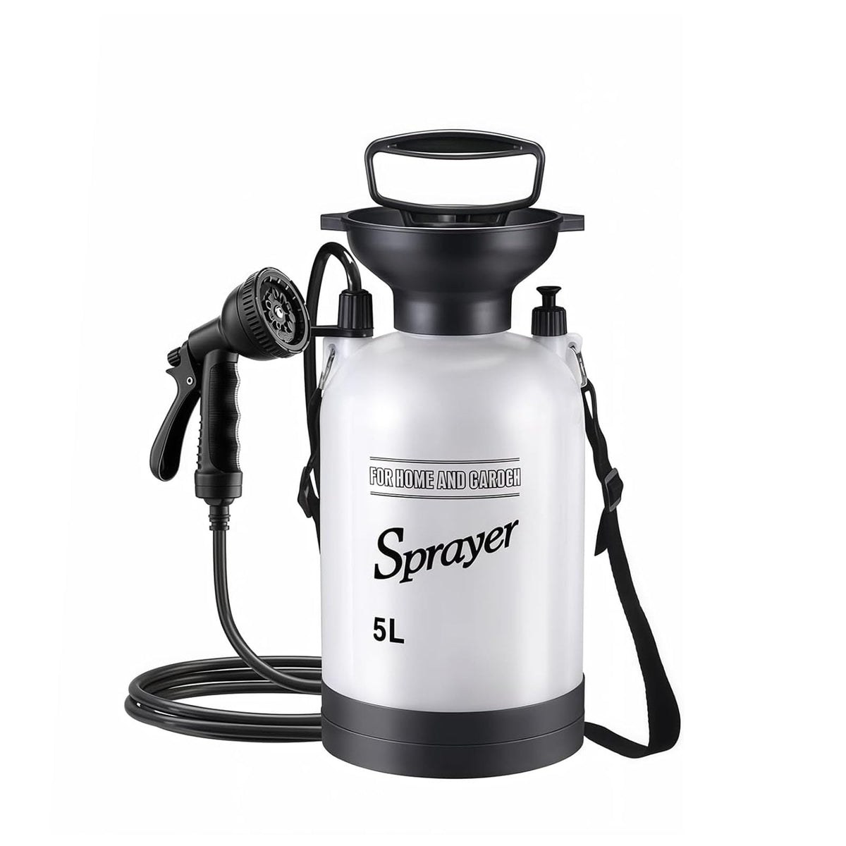 QIYUNI front view showing white tank and nozzle for easy portable showers