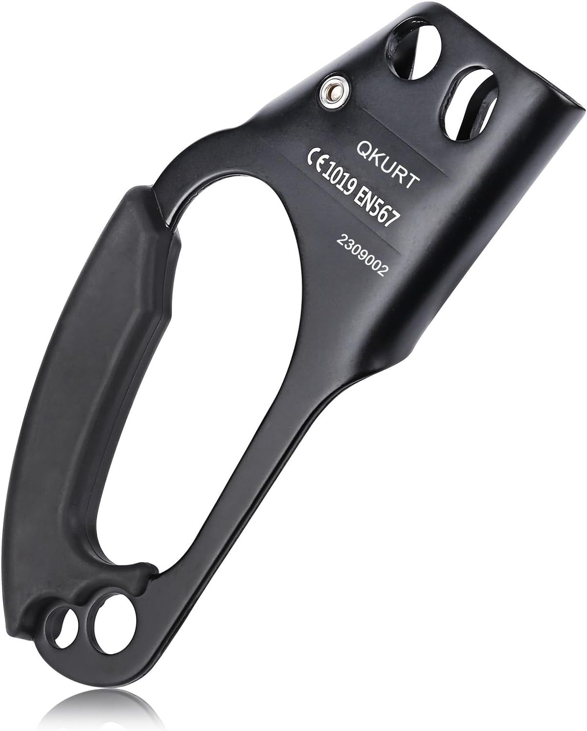 QKURT ascender ergonomic handle close-up illustrates comfortable grip for reduced hand fatigue