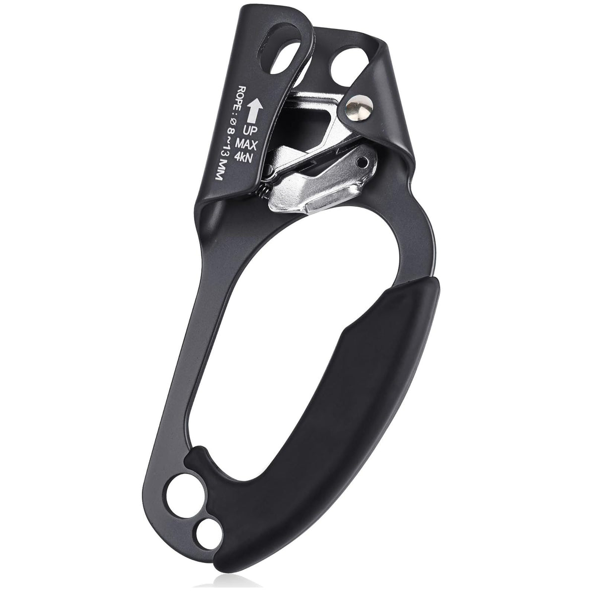 QKURT ascender front view shows compact aluminum body and right-hand design benefits secure ascent