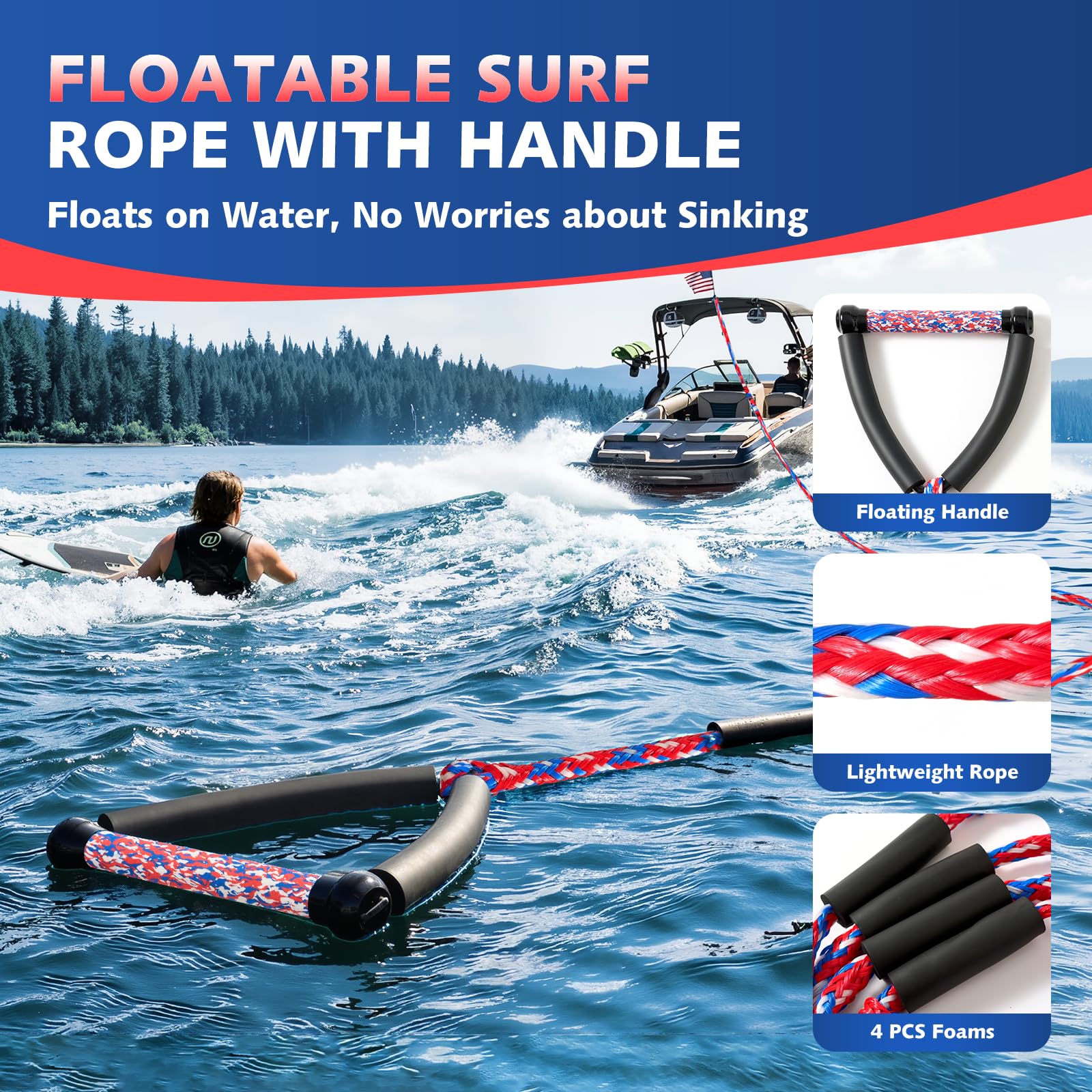 QLOOASEA four foam floats keeping the rope buoyant and easy to retrieve
