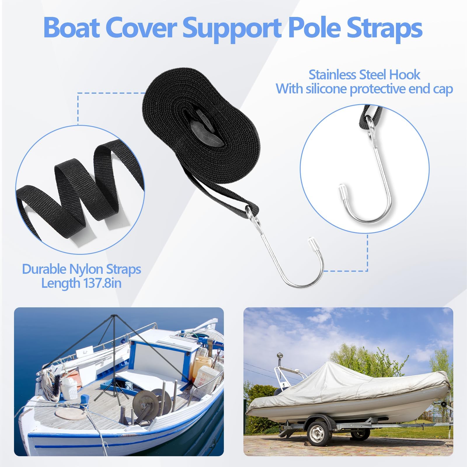 Qoolfoto support pole under a boat cover in use preventing water pooling benefit