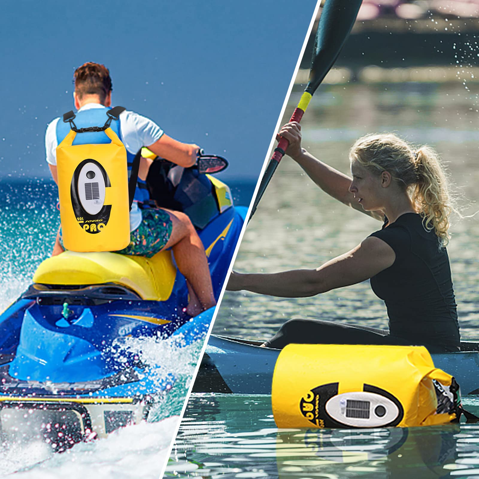 Qoolife dry bag floating on water to show buoyancy and gear protection advantage