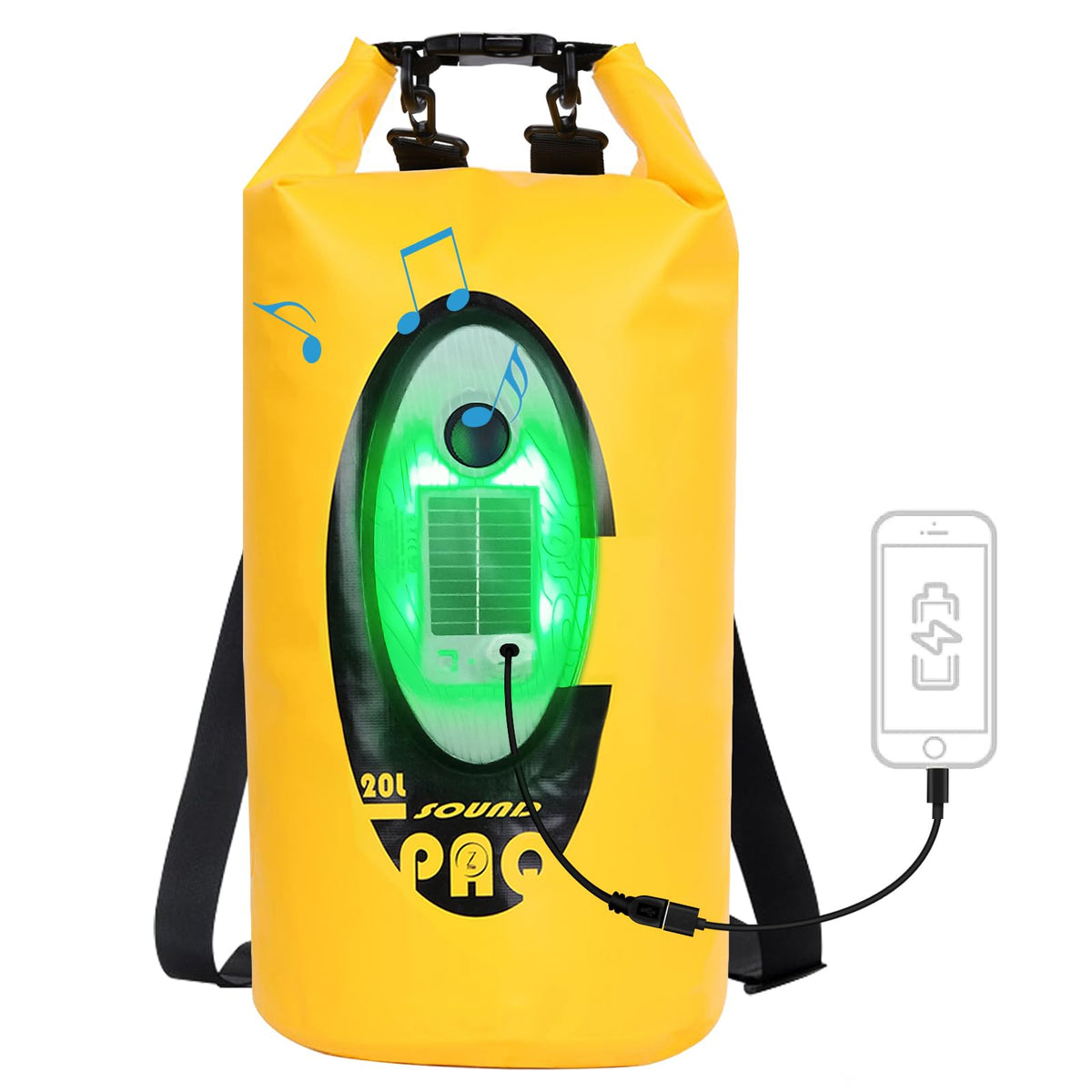 Qoolife front view of sealed roll-top bag showing secure closure and flotation benefit