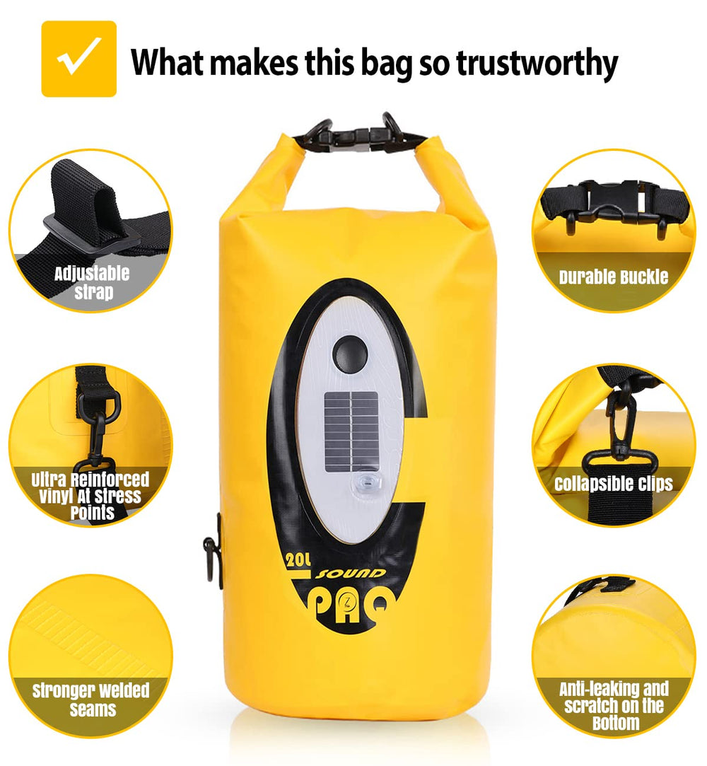 Qoolife next to a backpack for scale showing 20L capacity and practical packing benefit