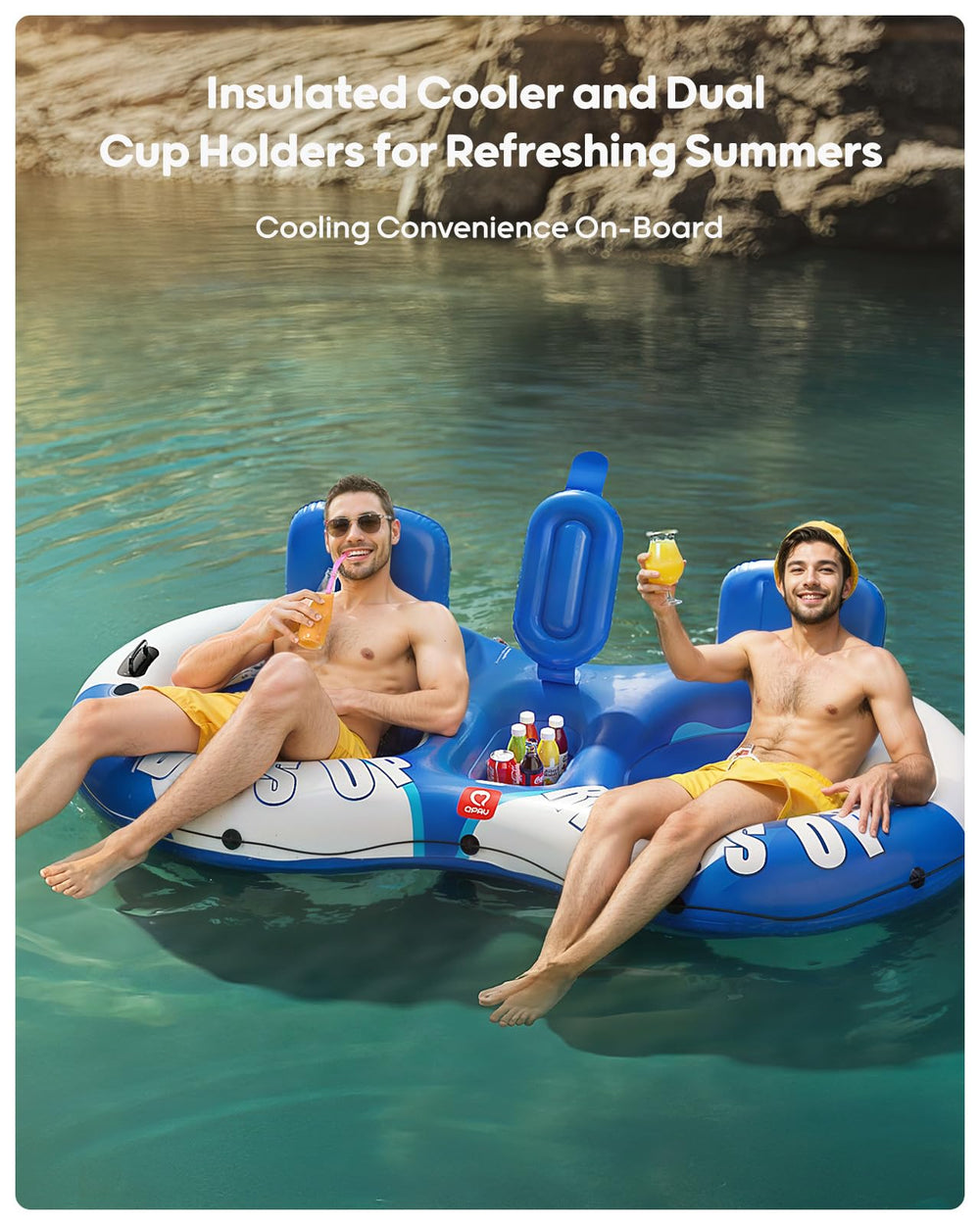QPAU dual cup holders and covered cooler pocket keeping items handy