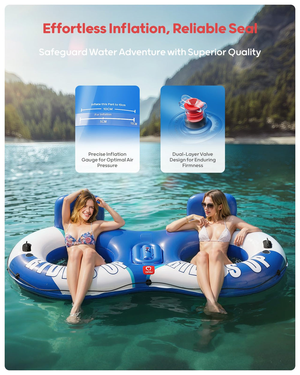 QPAU size comparison with two adults illustrating spacious 660 lb capacity