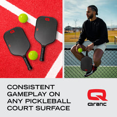 QRANC ball in play on court conveying predictable bounce and improved rally consistency