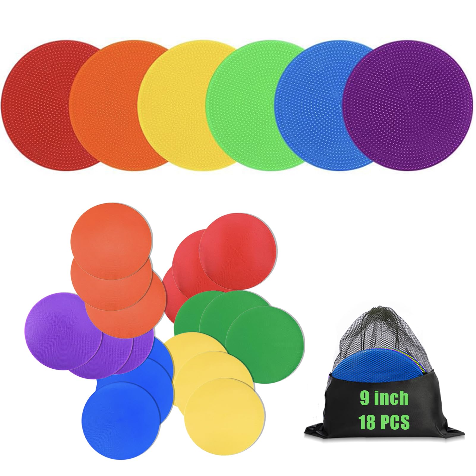 Qtheaes front packaging showing colorful spot markers and included bag for easy transport
