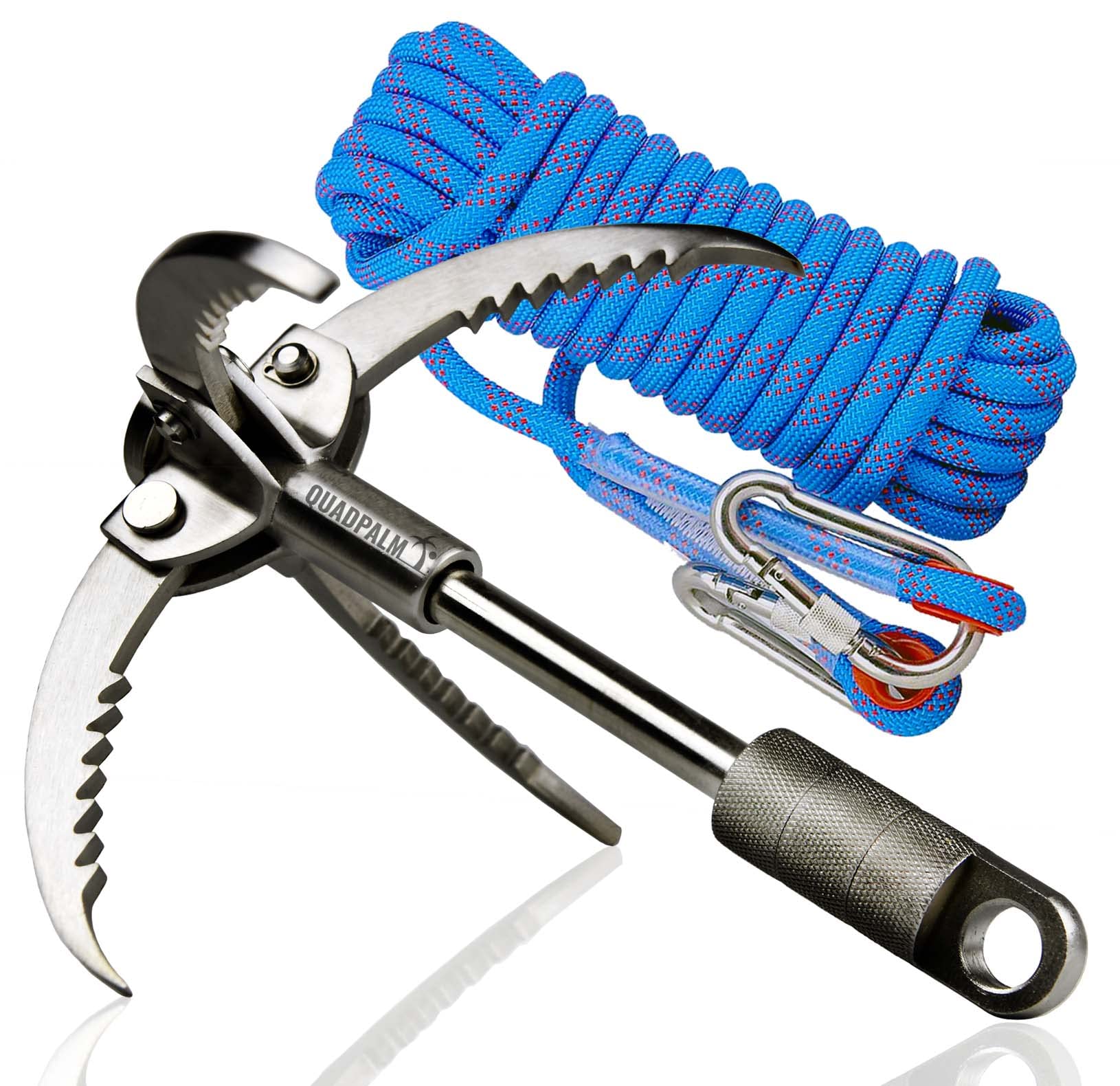 QUADPALM front view of stainless steel grappling hook showing build and reliability