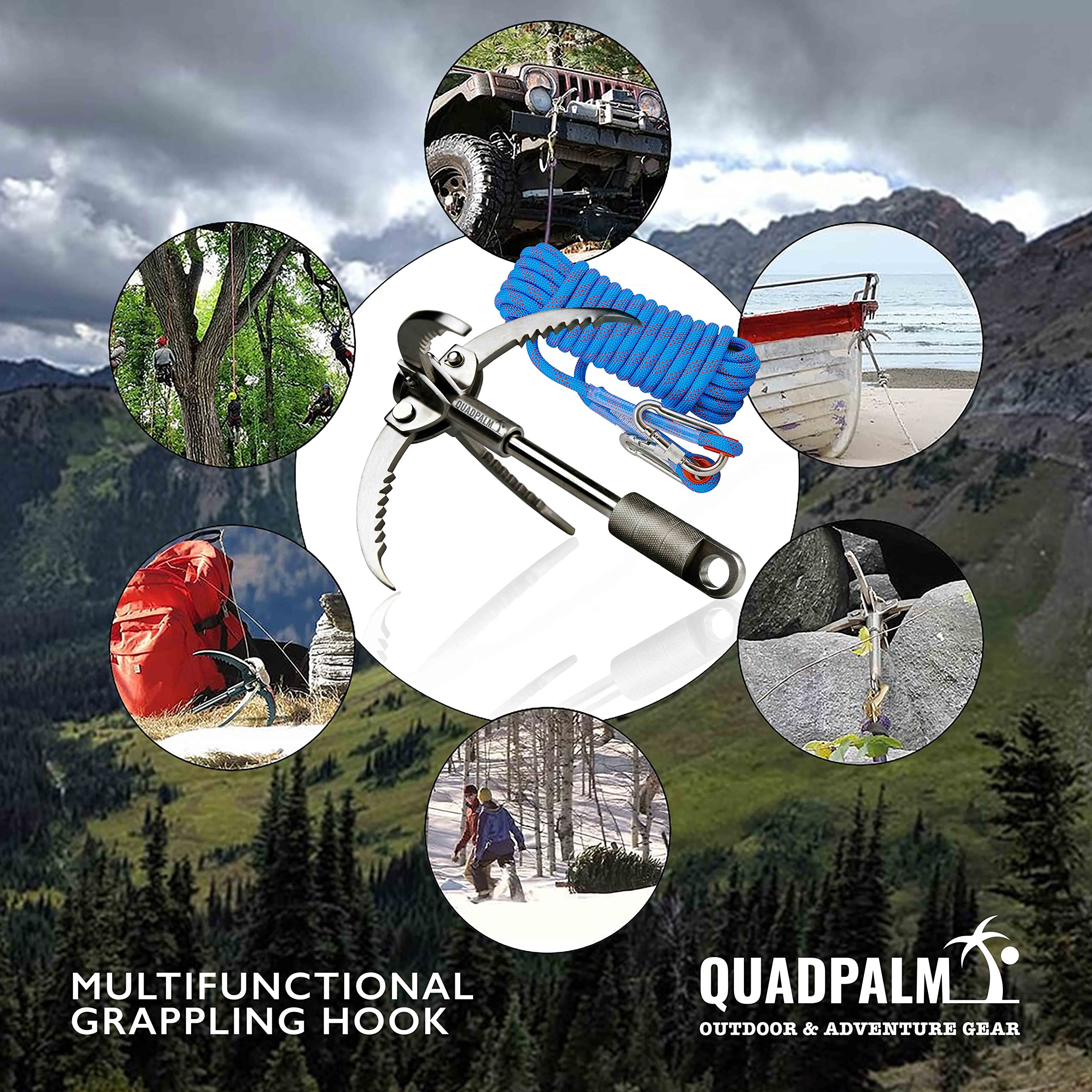 QUADPALM hook deployed on rock demonstrating reliable anchoring performance